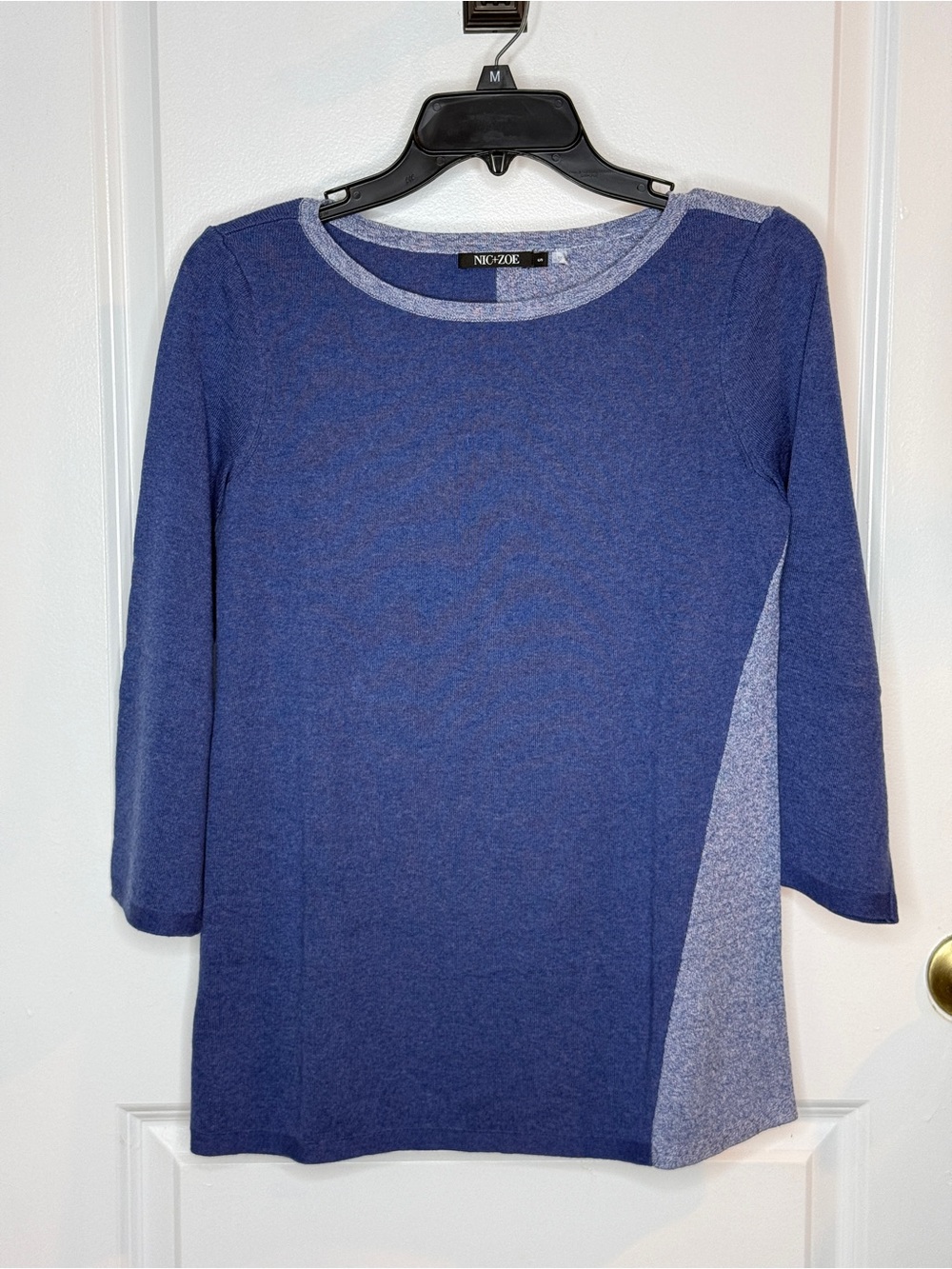 NIC+ZOE Blue & Heather Gray Colorblock Lightweight Sweater 3/4 Sleeve | EUC - Picture 4 of 5